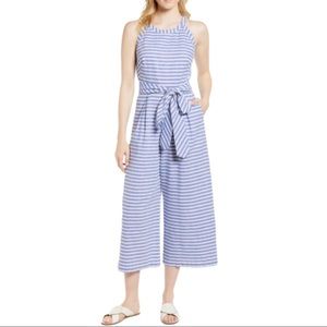 1901 Blue White Nautical Striped Halter Wide Leg Jumpsuit 18 NWT